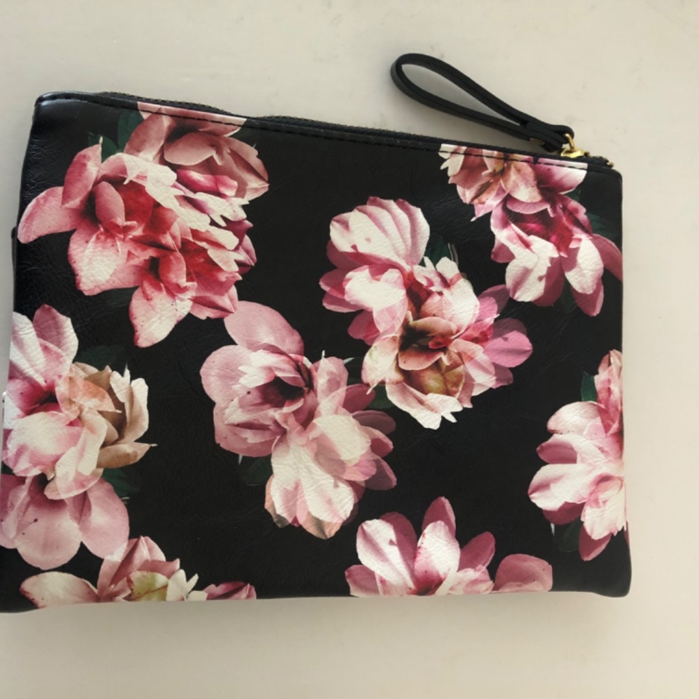 Floral zip clutch purse with side pocket - Picture 2 of 3